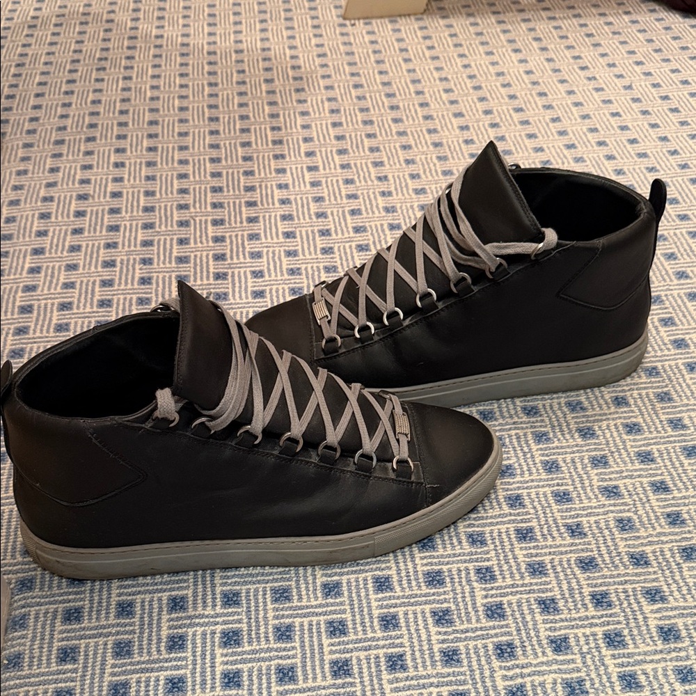 Balenciaga Arena High-Top Sneakers - Black Lambskin Leather - EU 45 - Picture 2 of 9